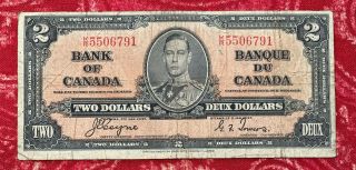 Bank Of Canada King George 1937 $2 Dollar Banknote Coyne Towers Combine
