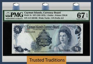 Tt Pk 1b 1971 Cayman Islands 1 Dollar Queen Elizabeth Ii Pmg 67 Epq