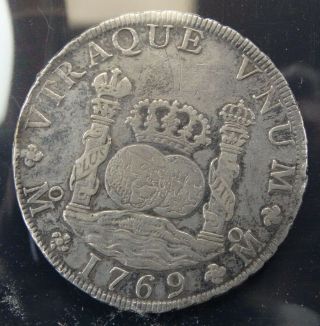 1769 Mo Mf Spanish Silver 8 Reales Pillar Coin Colonial Era