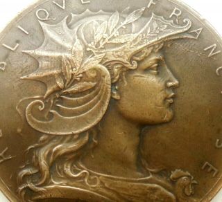 French Marianne Lady - Splendid Antique Bronze Art Medal Signed Henri Dubois