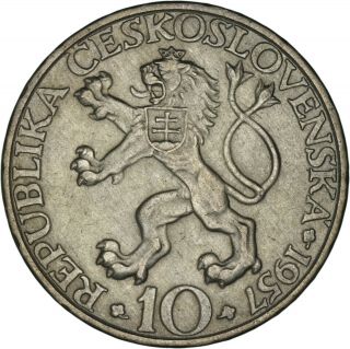 Czechoslovakia: 10 korun silver 1957 (technical college) XF 3