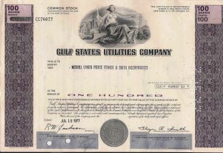 Stock Certificate Gulf States Utilities Comp.  Broker Merrill Lynch 1977 100 Sha