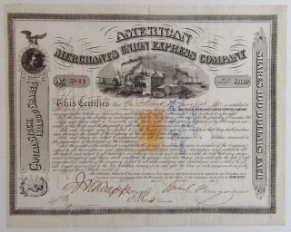 1869 American Merchants Union Express Company Stock Certificate