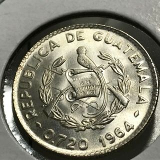 1964 Guatemala Silver 10 Centavos Brilliant Uncirculated Coin