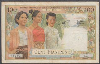 French Indochina 100 Piastres Banknote P - 108 Nd 1954