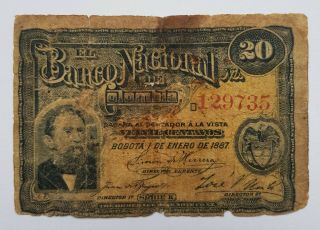 Banknote 20 Cents = 2 Reales January 1.  1887 National Bank Of Colombia Pick 189