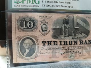 SCARCE 1850 ' s $10 IRON BANK FALLS VILLAGE,  CONN.  OBSOLETE CURRENCY PMG 64 2