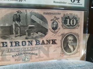 SCARCE 1850 ' s $10 IRON BANK FALLS VILLAGE,  CONN.  OBSOLETE CURRENCY PMG 64 3