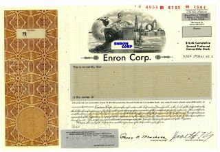 Enron Corp. ,  1986 Odd Shrs Specimen Stock Cert. ,  Unc.  Scusbnc Brown