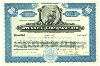 Atlantic Corporation.  Stock Certificate.  1929