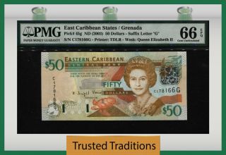 Tt Pk 45g 2003 East Caribbean States $50 " Queen Elizabeth Ii " Pmg 66 Epq Gem