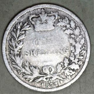 Great Britain 1872 Shilling Silver Coin - Die 1