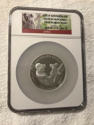 2011 - P Australia $8 Koala 5 Oz 999 Silver Coin Pf 69 Uc Ngc First Year Of Issue