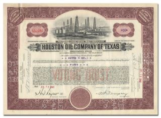 Houston Oil Company Of Texas Stock Certificate