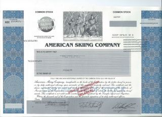 American Skiing Stock Certificate Ski Vignette Sugarloaf Heavenly Steamboat
