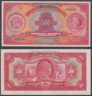 Czechoslovakia 500 Korun 1929 Unc Crisp Banknote Specimen Banknote Km 24s