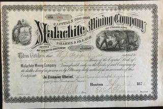 Malachite Mining Company Of Colorado Stock 1878.  Jefferson County.  Scarce Stock
