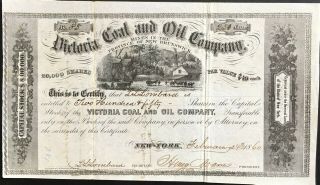 Victoria Coal And Oil Company Stock 1860.  Brunswick,  Canada.  Vig.