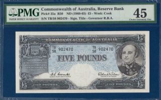Australia 5 Pounds Nd (1960 - 65) P35a Pmg 45 Choice X/f Commonwealth Franklin