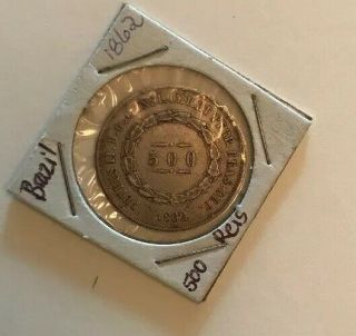 1862 Brazil 500 Reis Coin Silver 2