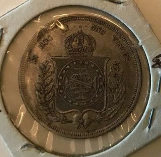 1862 Brazil 500 Reis Coin Silver 3