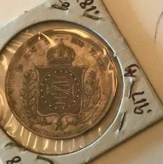 1862 Brazil 500 Reis Coin Silver 5