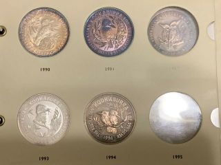 Partial Set Of Toned Australian Silver 1 Oz Kookaburra 7 Coins Total In Album