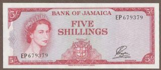 1964 Jamaica 5 Shilling Note Unc