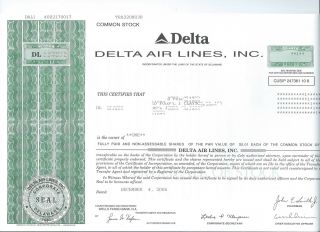 Delta Air Lines Stock Certificate 2006 Aviation Aircraft Airplane Collectible