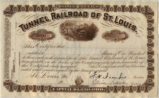 Tunnel Railroad Of St.  Louis Stock Certificate
