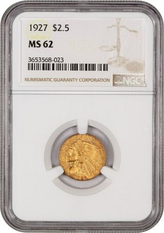 1927 2 1/2 Ngc Ms62 - 2.  50 Indian Gold Coin