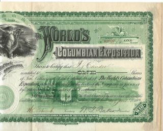 1893 Columbian Exposition Chicago World ' s Fair stock certificate 2
