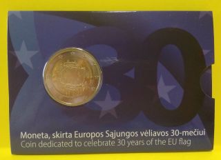 L1708 Coin Card Lithuania Lietuva 2 Euros 2015 30 Years Of The Flag Commemorativ