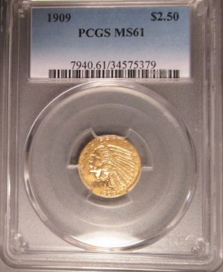 1909 P Indian Gold Two And One Half Dollar ($2 1/2) Quarter Eagle,  Pcgs Ms 61