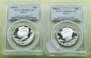 2004 - S & 2005 - S Kennedy Silver Half Dollar 50c Pcgs Graded Pr69dcam Coins 144