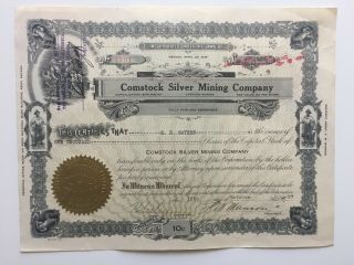 1927 Comstock Silver Mining Company Stock Certificate - Nevada