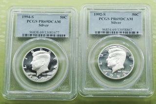 1992 - S & 1994 - S Kennedy Silver Half Dollar 50c Pcgs Graded Pr69dcam Coins 146