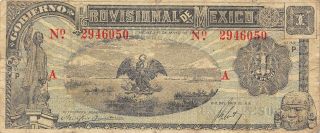 México 1 Peso 1.  5.  1916 M1262 Series P Circulated Banknote