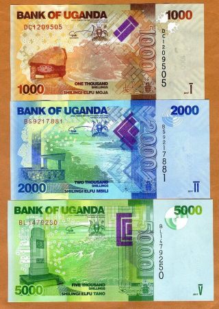 Set Uganda,  1000;2000;5000 Shillings,  2017,  P - 49 - 50 - 51,  Unc