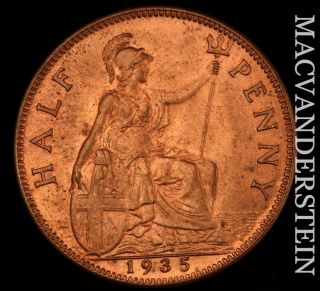 Great Britain: 1935 One - Half Penny - Brilliant Uncirculated Scarce I4794