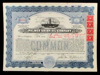 Stock Certificate Palmer Oil Co Common 1928 4 Stamps