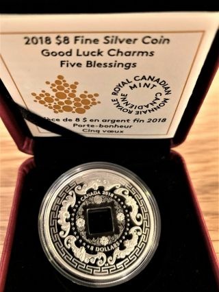 Rcm 2018 $8 Fine Silver Coin - Good Luck Charms: Five Blessings (99.  99 Pure)