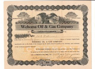 1916 Oklahoma Stock Certificate Wehoma Oil & Gas Company