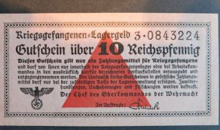 Germany 10 Reichspfennig 1939 - 1945 Ww2 Pow Camp Lagergeld Unc
