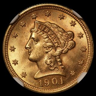 1901 U.  S.  Liberty Head $2.  50 Quarter Eagle Gold Coin - Ngc Ms 64