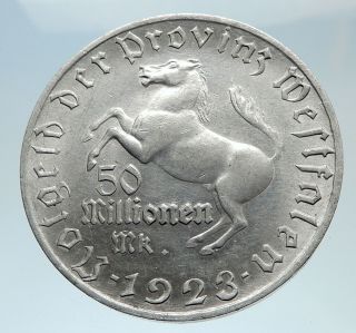 1923 Germany Weimar Westphalia 50mil Mark Notgeld Coin Freiherr Vom Stein I75290
