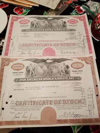 2 Different Cancelled Pan Am Stock Certificate 100 Shares And Less Than 100