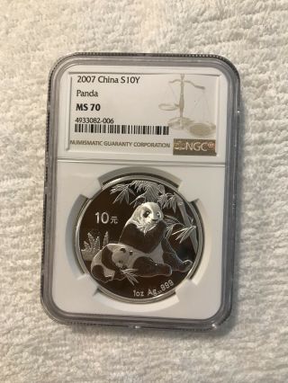 2007 China 10 Yuan Panda 1 Oz.  999 Silver Coin Ngc Ms 70