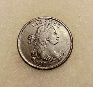 1804 Half Cent - C - 8 Lds - Popular Spike Chin Variety - Sharp Looking Coin