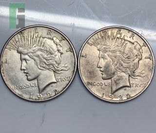 Group Of 2 Silver Peace Dollars 1922 D Denver - G5 90 Junk Silver